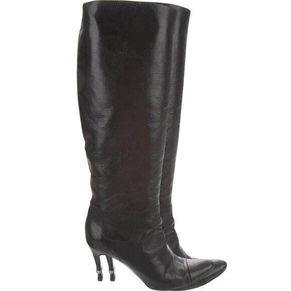 Chanel Vintage Black Lambskin Knee-High Boots, IT37/US7 - Picture 1 of 6